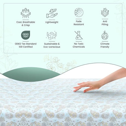 Feather & Stitch Softest 100% Cotton Sheets, 300 Thread Count Percale Weave Bedding, 16" Deep Pocket, Cooling Sheets, Breathable Bed Set, Hotel Premium Quality (King, Aqua Paisley)