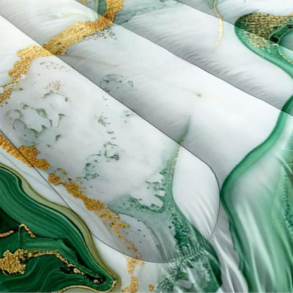 Green Marble Comforter Set King Size,Emerald Green Marble Print Bedding Set,Green White Gold Watercolor Fluid Luxury Bedding Decor Abstract Comforter with 2 Pillowcases