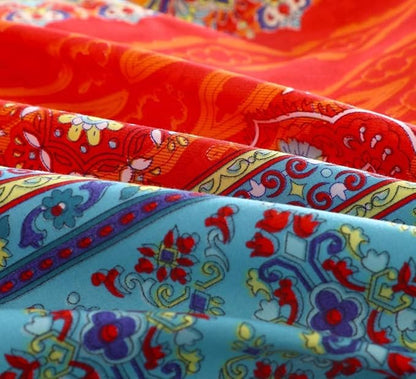 Bohemian Twin Comforter Set Soft Chic 3 Pieces Bedding Comforter Set Lightweight Exotic Red Teal Boho Mandala Colorful Vintage Comforter Bed Set for All Seasons