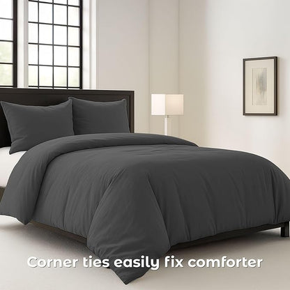 Pure Bedding Duvet Cover King Size - 3 Pieces Extra Soft Bedding Set, Includes 1 Duvet Cover 104x90 Inches with Zipper Closure & 2 Pillow Shams, Comforter Not Included, Dark Grey