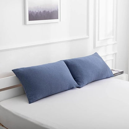2-Pack Stretch Pillow Cases - Jersey Knit & Envelope Closure Pillowcases with Ultra Soft T-Shirt Like Polyester Blend - Suitable for Queen or Standard Size Set of 2, Heather Blue
