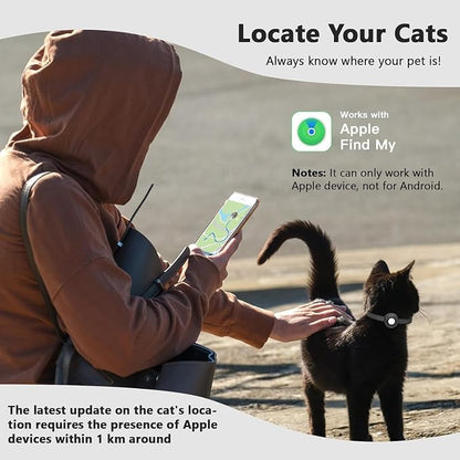 Cat Tracker Collar,No Monthly Fee Tracking Pet Collar with Finder Tag,Compatible with Apple Find My(iOS Only),Breakaway Tractive Design with Reflective Pattern & Bell
