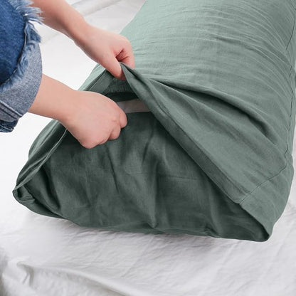 Simple&Opulence Body Pillow Cover 20" x 54",100% Pure Linen, Ultra Soft and Breathable, Body Pillowcase with Envelope Closure for Adults (Greyish Green)