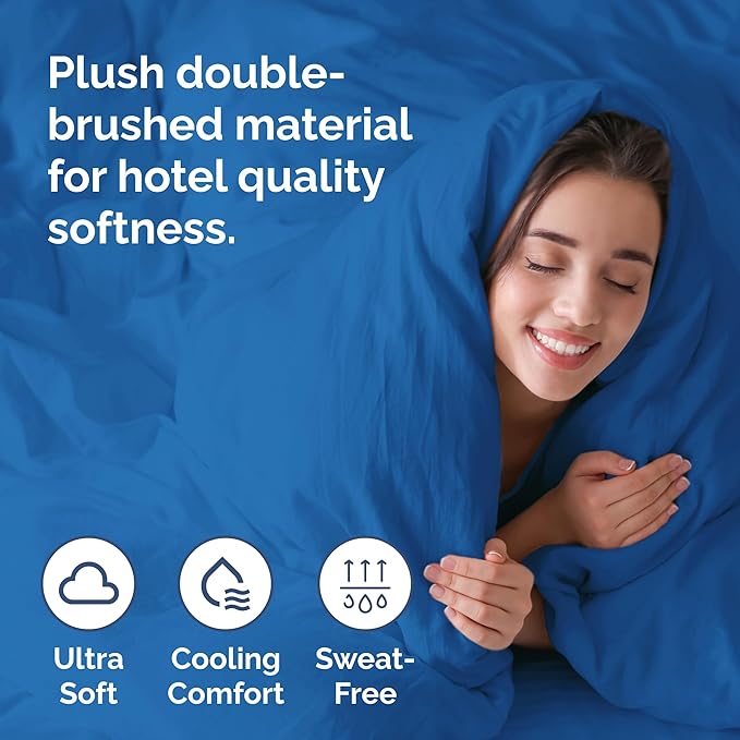 Duvet Cover King Size Set - Extra Soft King Duvet Cover 104" x 90" with 2 Pillow Shams - Hotel Luxury, Easy Care & Fade Free w/ Zipper Closures & Ties - All Season, Comfy and Breathable (Royal Blue)