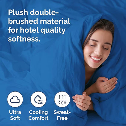Duvet Cover Full Size Set - Extra Soft Full Duvet Cover 80" x 90" with 2 Pillow Shams - Hotel Luxury, Easy Care & Fade Free w/ Zipper Closures & Ties - All Season, Comfy and Breathable (Royal Blue)
