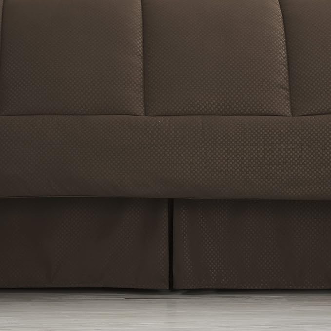 Queen Comforter Set 8 Piece Bed in a Bag with Bed Skirt, Fitted Sheet, Flat Sheet, 2 Pillowcases, 2 Pillow Shams, Queen, Checkered Chocolate