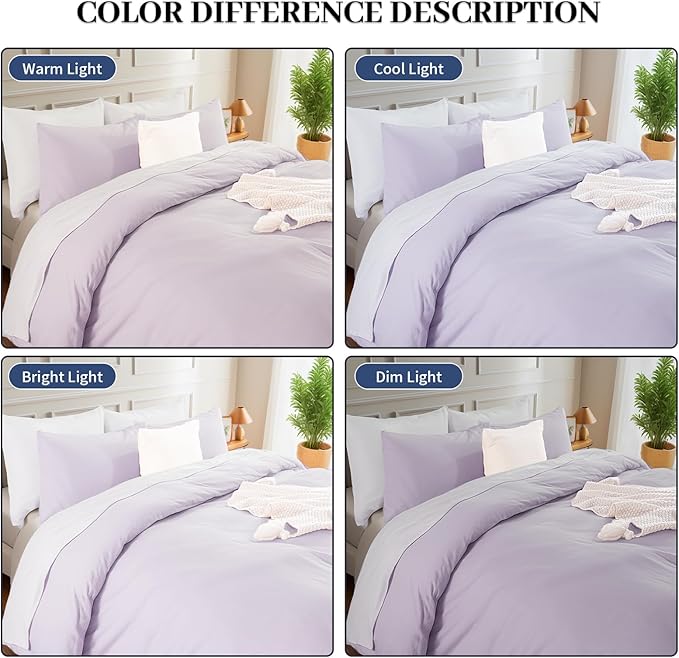 NEXHOME PRO King Duvet Cover Set, 100% Washed Cotton with Linen-Like Texture, Natural Organic, Breathable & Comfortable, Includes Home Bedding Set Lilac (No Comforter) 10490