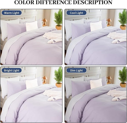 NEXHOME PRO Twin Duvet Cover Set, 100% Washed Cotton with Linen-Like Texture, Natural Organic, Breathable & Comfortable, Includes Home Bedding Set Lilac (No Comforter) 68"x90"