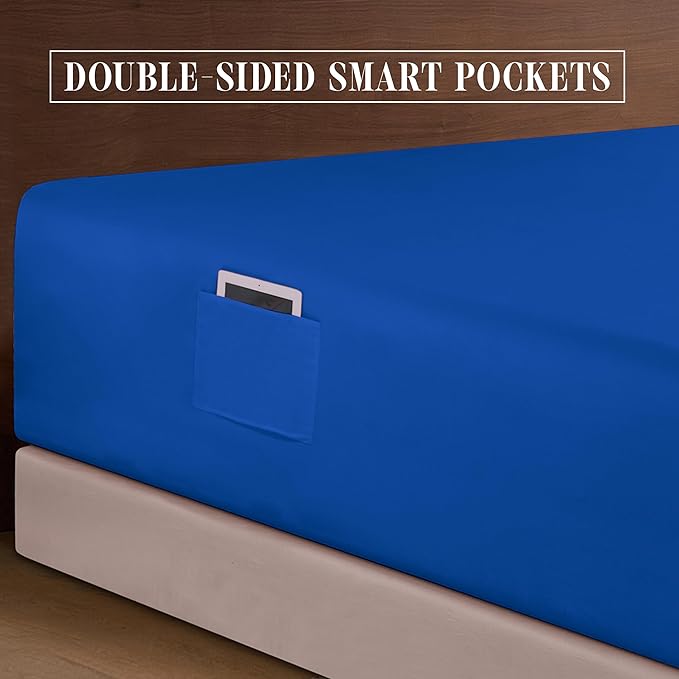 Elegant Comfort Luxurious 1500 Premium Hotel Quality Microfiber 4-Piece Sheet Set, 18-24 Inches Deep - Extra Deep Pocket Sheets - Ultra Soft 4PC Deep Pocket Sheets, Twin/Twin XL, Royal Blue