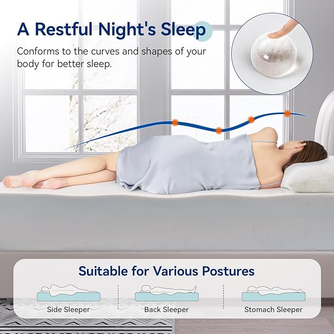 Amazon Basics Memory Foam Mattress, Soft Plush Feel, Breathable, 12", Twin, White/Grey
