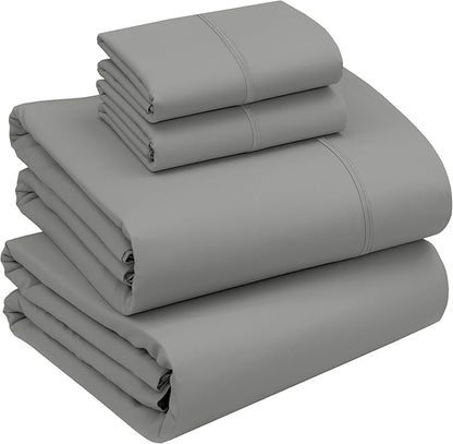 RUVANTI 100% Cotton Sheets – King Size Percale Bedding, Cooling & Breathable, Durable with a Crisp, Soft & Comfortable Feel, 16" Deep Pocket, 4-Piece Set, Mist Grey