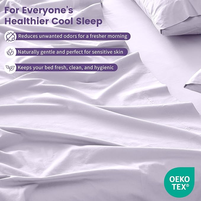 100% Linen Sheet Set Queen Size Extra Deep Pocket Fits 18-24 Inch Mattress, Breathable & Soft, Smooth 4-Piece Set for Thick Mattresses Hotel Luxury Bedding（Queen, Light Purple）