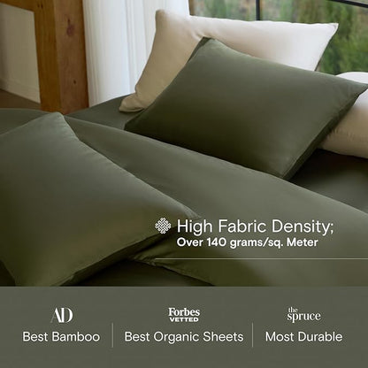 DOZ Sheet Set, 100% Viscose derived from Bamboo, Organically Grown, Buttery Soft, Cooling Sheets, High GSM, Deep Pockets - 3 Piece - 1 Pillowcase 1 Fitted 1 Top Sheet (Olive, Twin XL)