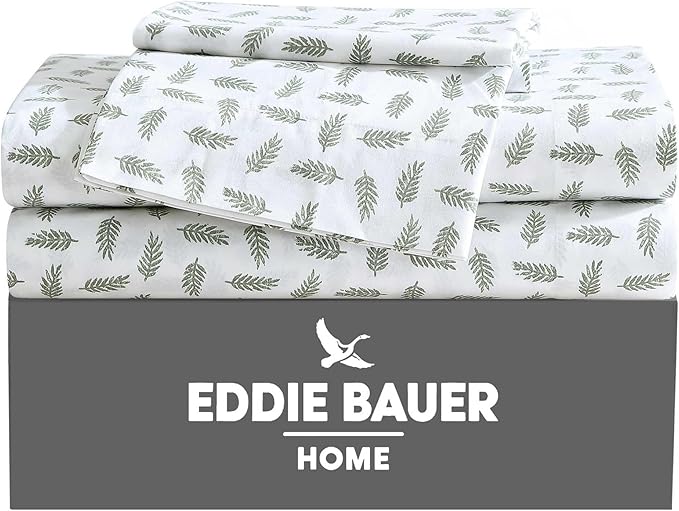 Eddie Bauer - Full Sheets, Cotton Percale Bedding Set, Cool & Breathable Home Decor (Laurel Leaves, Full)