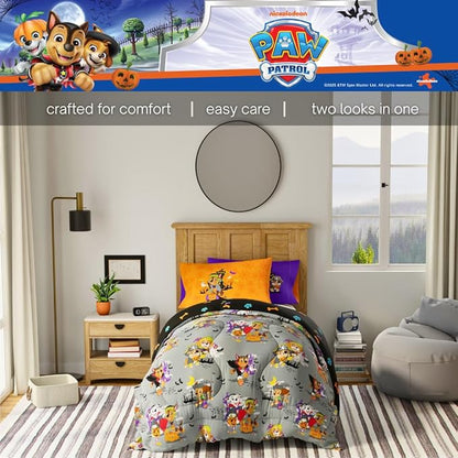 Paw Patrol Kids Halloween Bedding 5 Piece Super Soft Cozy Reversible Comforter and Sheet Set with Sham, Twin, (Officially Licensed Product) by Franco
