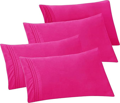 Elegant Comfort 4-PACK Solid Pillowcases 1500 Premium Hotel Quality Microfiber - Smooth Weave, Wrinkle and Stain Resistant, Easy Slip-On, 4-Piece Set, King Pillowcase, Pink