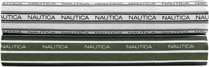 Nautica - Full Sheet Set, Breathable & Cooling Microfiber Bedding with Matching Sham(s), Casual Home Decor (Varadero Typeface Green, Full)