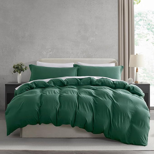 Nestl Dark Green Duvet Cover Full Size - Soft Prewashed Full Size Duvet Cover Set, 3 Piece, with Zipper Closure, 1 Duvet Cover 80x90 inches and 2 Pillow Shams