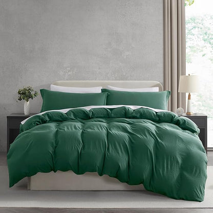 Nestl Dark Green Duvet Cover Queen Size - Soft Prewashed Queen Duvet Cover Set, 3 Piece, with Zipper Closure, 1 Duvet Cover 90x90 inches and 2 Pillow Shams