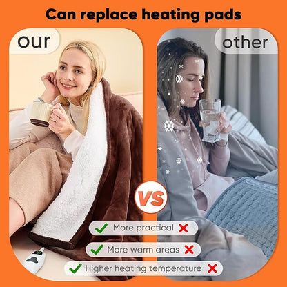 greenoak Heated Blanket Electric Full 72"X84", Heating Blankets with 10 Heat Levels 8 Hours Auto-Off, Soft Flannel Sherpa Fluffy House Warming Gifts for Grandma Seniors Mom,Mocha