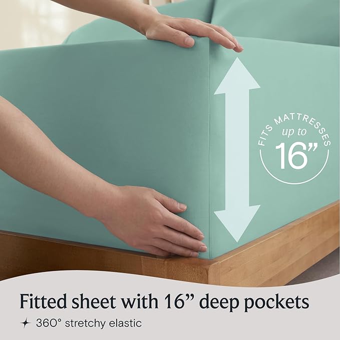 LuxClub 3 PC Sheet Bed Sheets Deep Pockets 18" Eco Friendly Wrinkle Free-Kids-Fitted Sheets Machine Washable Hotel Bedding Silky Soft - Light Teal Twin