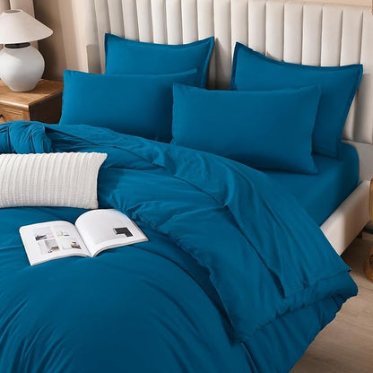 Litanika Comforter California King Size Set Teal - 7 Pieces Bed in a Bag California King Bedding Comforter Sets, Plain Lightweight Bed Set with Comforter, Sheets, Pillowcases & Shams