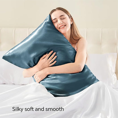 BEDELITE Satin Pillowcase with Zipper, Bluesteel Pillow Cases Queen Size Set of 2, Super Soft and Cooling Similar to Silk Pillow Cases, Gift for Women Men(20x30 Inches)