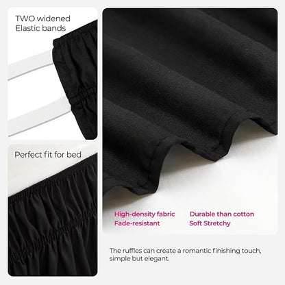 RIMELA Black Bed Skirt Twin 32 Inch Drop Silky Luxurious Fabric, Wrinkle and Fade Resistant with Adjustable Elastic Belt Easy to Install Machine Washable Dust Ruffles Bedskirt for Matress Box Spring