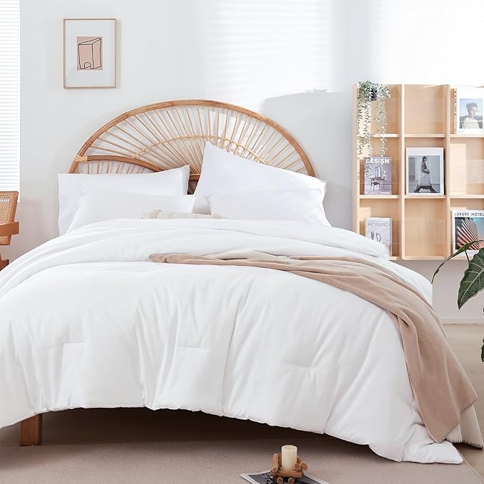 weigelia Twin Comforter Set White Comforter 2 Pieces Boho Solid Color Bedding Comforter Set for All Season Soft Lightweight Microfiber Reversible Comforter Set (1 Comforter, 1 Pillowcase)