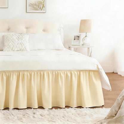 RIMELA Butter Yellow Bed Skirt Twin Size 15 Inch Drop, Elastic Bed Skirting for Bed Base and Frame, Bedding Dust Ruffle Easy to Install, Lightweight Comforter Set with Wrap Around Adjustable Bedskirt