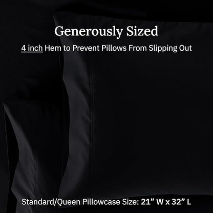 California Design Den Premium Pillow Cases Queen Size Set of 2-600 Thread Count Sateen, Natural 100% Cotton Pillow Cases Standard/Queen, Crisp, Durable Bedding - Black