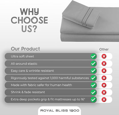 California King Sheets - 5 Pcs Set - Adjustable Bed Sheets (Silver)