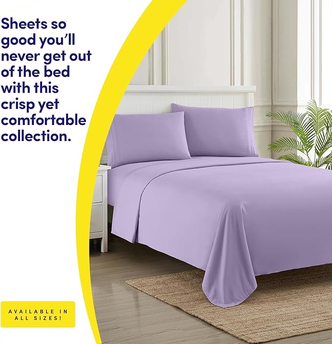 1500 Supreme Collection Twin XL Sheet Sets Lavender - 3 Piece Bed Sheets and Pillowcase Set for Twin XL Mattress - Extra Soft, Elastic Corner Straps, Deep Pocket Sheets, Twin XL Lavender