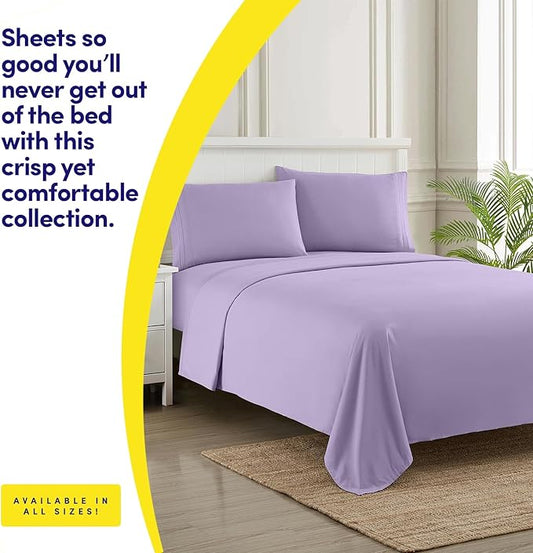 1500 Supreme Collection Twin XL Sheet Sets Lavender - 3 Piece Bed Sheets and Pillowcase Set for Twin XL Mattress - Extra Soft, Elastic Corner Straps, Deep Pocket Sheets, Twin XL Lavender