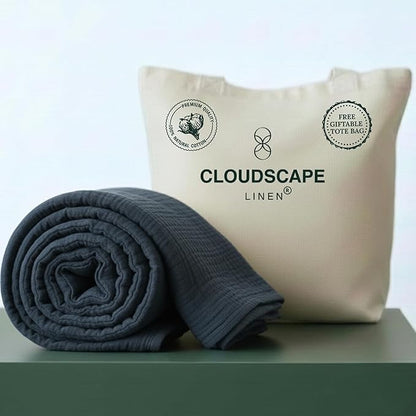 CLOUDSCAPE 100% Cotton Muslin Throw Blanket for Adults - 4 Layer 50x70 Oversized Breathable Gauze Bedding, All Season Spring Gifting, Cozy Lightweight Throw for Sofa, Couch, Home Decor -Ensign Blue