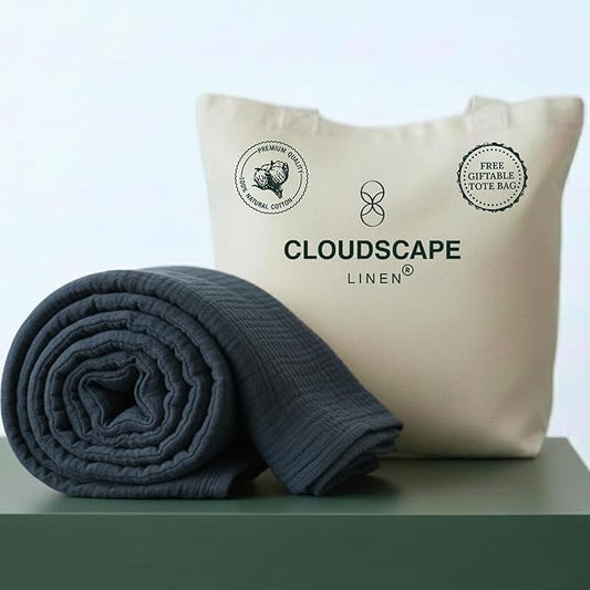 CLOUDSCAPE 100% Cotton Muslin Throw Blanket for Adults - 4 Layer 50x70 Oversized Breathable Gauze Bedding, All Season Spring Gifting, Cozy Lightweight Throw for Sofa, Couch, Home Decor -Ensign Blue