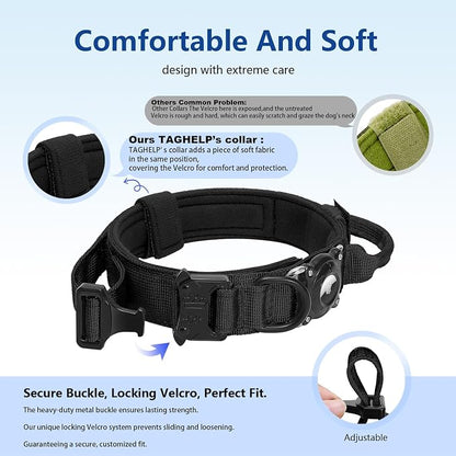 TAGHELP-AirTag Dog Collar with QR Code ID Tag, Tactical Military Reflective Adjustable Dog Collar with Holder Handle, for Large Medium Dogs, Durable Nylon with Metal Buckle (Yellow-M)