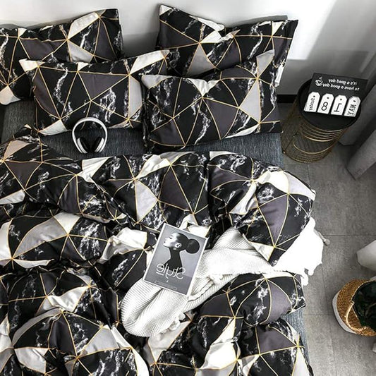CLOTHKNOW Black White California King Comforter Set Marble Triangle Bedding Comforter Sets Geometric Comforter with 2 x Pillow Cases