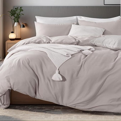 NEXHOME PRO Duvet Cover Twin Size, 100% Washed Cotton Orgnic Linen Like Textured Breathable Durable Comfy, 3 PCs Home Bedding Set