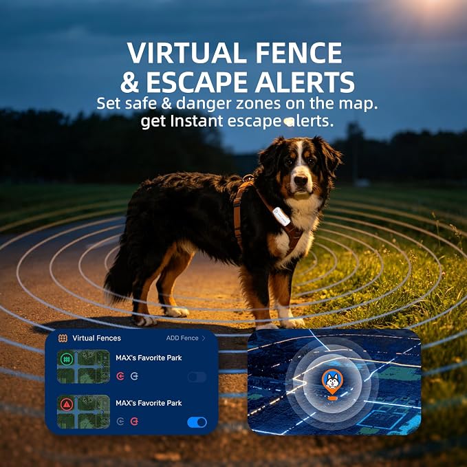 GPS Dog Tracker, 12-Mo Sub, Real-Time Loc, E-Fence, Health Monitor