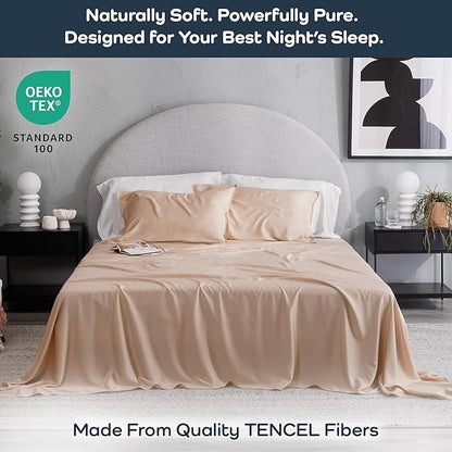 Olive + Crate Tencel Lyocell Eucalyptus Sheets King Size - Cooling Tencel Sheets for Hot Sleepers with 18 Inch Deep Pocket Fit - Terracotta Clay 4-Piece Set
