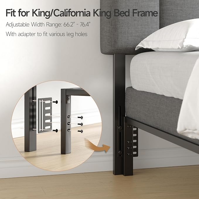 Adjustable Headboard for King/California King Size Bed Frame, Linen Fabric Bed Headboard with Storage & RGB LED Light in Modern Vertical Channel Design, Dark Grey