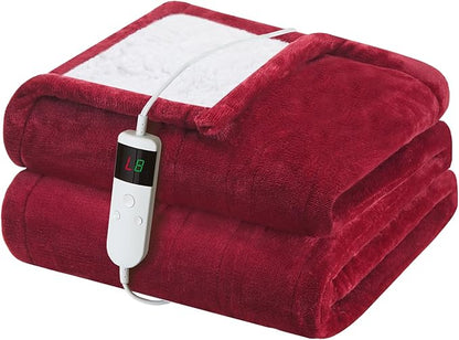 Electric Heated Blanket Twin Size 62''x84'' Soft Flannel & Sherpa Electric Blanket with 10 Heating Levels, Automatically Shut Down After 8h with Overheat Protection Machine Washable