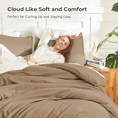 Litanika Taupe Comforter Set King Size, 3 Pieces Solid Bedding Comforter Set, All Season Fluffy Bed Set (104x90In Comforter & 2 Pillowcases)