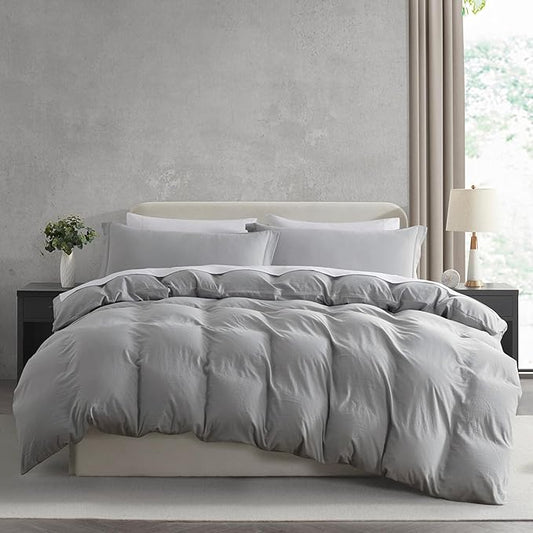 Nestl Light Grey Duvet Cover Queen Size - Soft Prewashed Queen Duvet Cover Set, 3 Piece, with Zipper Closure, 1 Duvet Cover 90x90 inches and 2 Pillow Shams - No Comforter