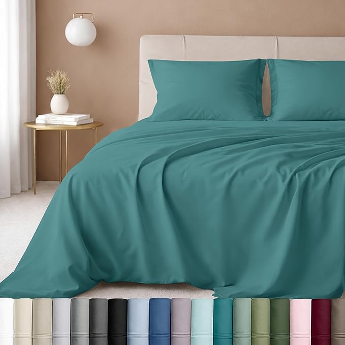 California Design Den Deep Pocket Queen Sheet Set - Luxury 600 Thread Count 100% Cotton Sheets Sateen, Queen Size Sheets Deep Pocket Set, Bed Sheet Set Queen Size Cotton - Teal