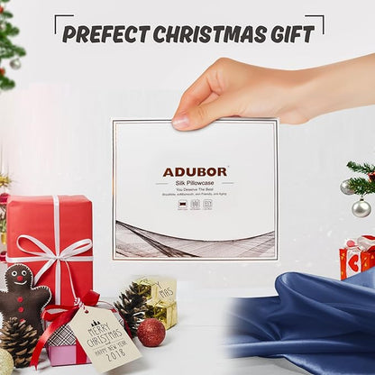 Adubor 100% Silk Pillowcase - Mulberry Silk Pillow Cases, 22 Momme 6A Grade Fibers, Silk Pillow Case for Hair and Skin Health, with Hidden Zipper (Queen 20''x30'', Navy Blue, 1PC)
