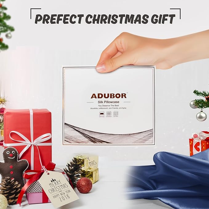 Adubor 100% Silk Pillowcase - Mulberry Silk Pillow Cases, 22 Momme 6A Grade Fibers, Silk Pillow Case for Hair and Skin Health, with Hidden Zipper (Standard 20''×26'', Navy Blue, 1PC)