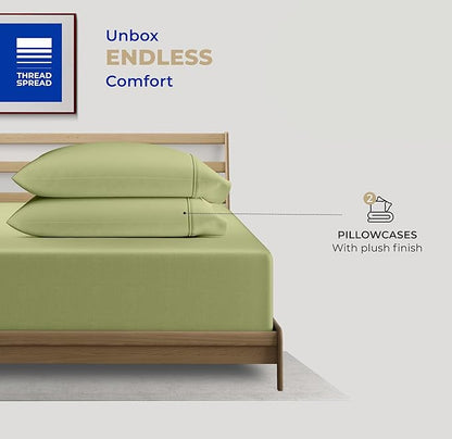 THREAD SPREAD 100% Cotton King Size Pillow Cases Set of 2 - Luxury 400 Thread Count Pillow Cases King Size (Sage Green), Soft Cooling Breathable & Durable Sateen Weave Hotel Quality Cotton Pillowcases