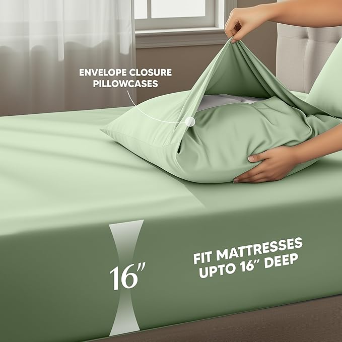Utopia Bedding King Sheet Set – 4 Piece Bed Sheets for King Size Bed, Soft and Breathable Microfiber, Includes 1 Fitted Sheet, 1 Flat Sheet and 2 Pillowcases (Sage)